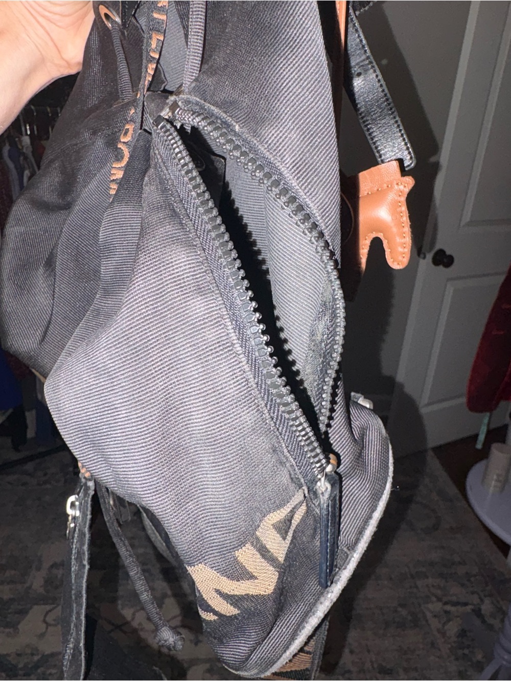 Fendi Black Nylon Logo Drawstring Backpack Vintage - Picture 9 of 11